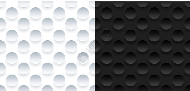 3D黑白圆圈球体在暗底背景上刺穿无缝图案图片