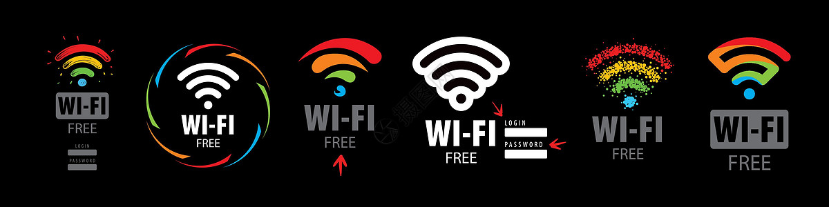 一组黑色背景上的矢量 Wi-Fi 图标图片