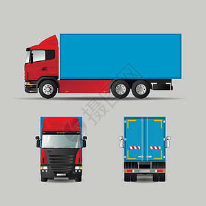 现代欧洲食品卡车的象形像 带有异热体 侧面 背面和前面视图 矢量图示图片