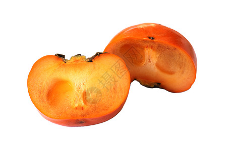 白底框将全西蒙的开膛切成两半 水果的对极性是棕色的背景图片