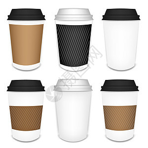 一组模型 关键咖啡杯 纸板咖啡杯 带有用于徽标的空白空间 纸杯模型和包装为您的徽标或品牌 一包咖啡作为设计模板图片
