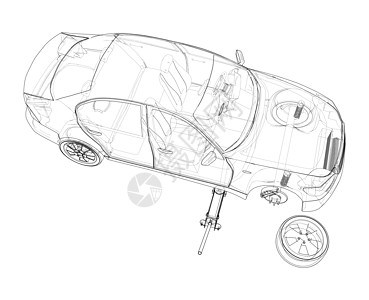 汽车线稿图配有二楼车杰克概念车运输杠杆车辆工程草图安全机械地面千斤顶乐器背景
