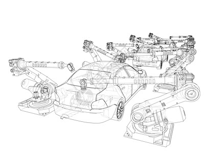 机动车辆组装 3d 插图机械手臂车辆商业生产输送带科学汽车制造业机器图片