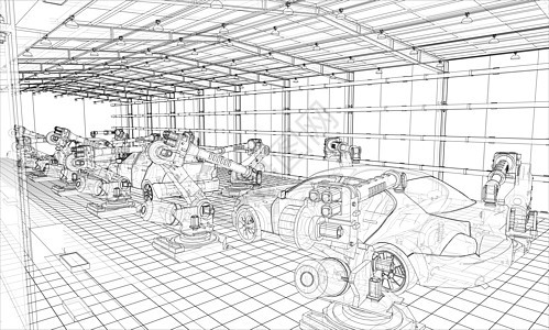 机动车辆组装 3d 插图手臂工程技术运输机械生产汽车力学工厂自动化图片