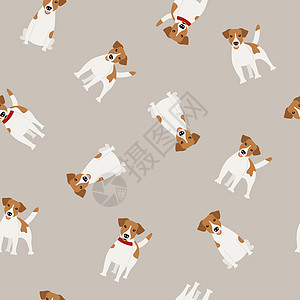 无缝模式与杰克罗素泰里尔狗品种棕色织物姿势朋友犬类卡通片猎犬动物小狗运动图片