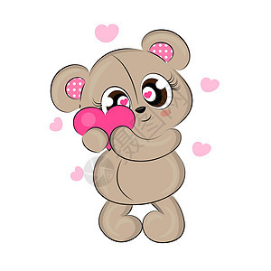泰迪熊贺卡情人节可爱可爱熊与心脏动物特征矢量插画设计可爱熊有趣涂鸦泰迪熊图片