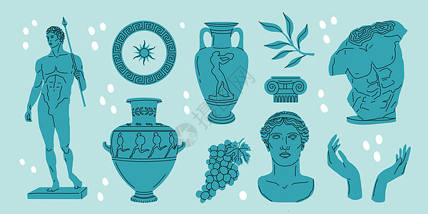 古希腊雕塑集 各种古董雕像 树枝 氨磷 柱体插图博物馆大理石绘画神话身体涂鸦文化男人石膏图片