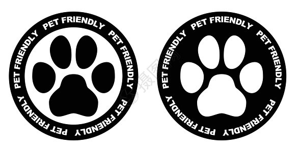 宠物允许标记 黑白爪子符号在圆圈里 上面写着可爱的友好文字图片