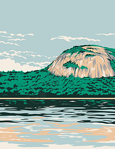 北康威新罕布什尔州立回声湖州公园 有回声湖大教堂礁和白马堤 美国世界保护协会招贴画图片