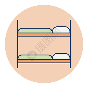 双层床平面矢量 ico家具卧室孩子们枕头房间插图宿舍床垫酒店标识背景图片