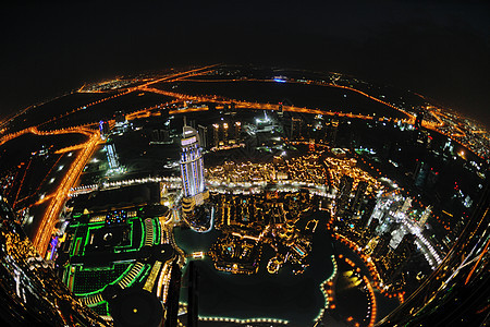 夜里迪拜市下城的全景摩天大楼地标景观市中心玻璃建筑学公寓建筑窗户城市图片