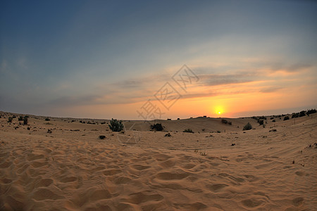 沙漠中美丽的日落海浪阴影环境蓝色沙丘旅游孤独橙子冒险爬坡图片