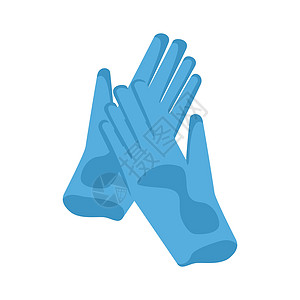 蓝色医用手套图标 蓝色医用手套矢量图标的平面图解图片