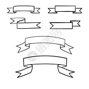 网页标签丝带复古复古手绘插画矢量集 素描横幅 旧学校风格 用于装饰 剪贴簿和网页 移动设计 白色黑色隔离 素描蚀刻墨水线设计图片