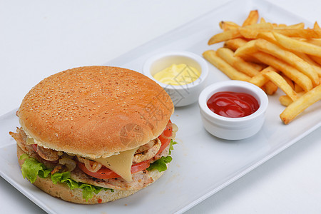 汉堡包牛肉沙拉面包美食食物薯条芝士餐厅洋葱包子图片