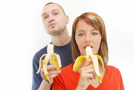 带香蕉的幸福情侣女士女朋友女性营养食物男人身体女孩乐趣恋人图片