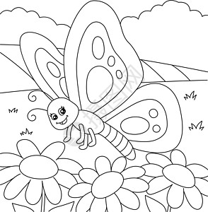 孩子们的蝴蝶颜色页面学校彩页动物艺术品绘画儿童染色飞行图画书插图图片