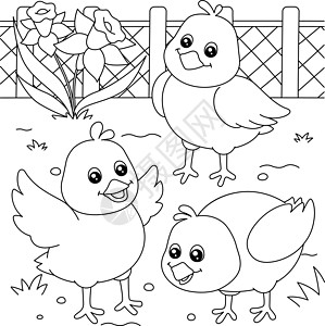 孩子们的小鸡的彩色页面图片