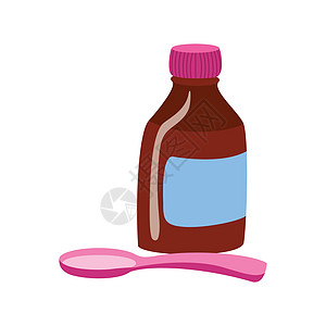 棕色玻璃药瓶糖浆和一剂茶匙 矢量说明图片