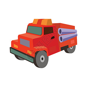 装有矢量插图的消防卡车平板图标图片