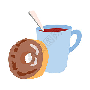 平板现代风格咖啡杯和甜甜圈设计图解矢量插图图片