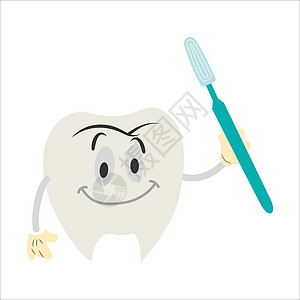 动动牙齿和牙刷以及白色背景的矢量插图;图片