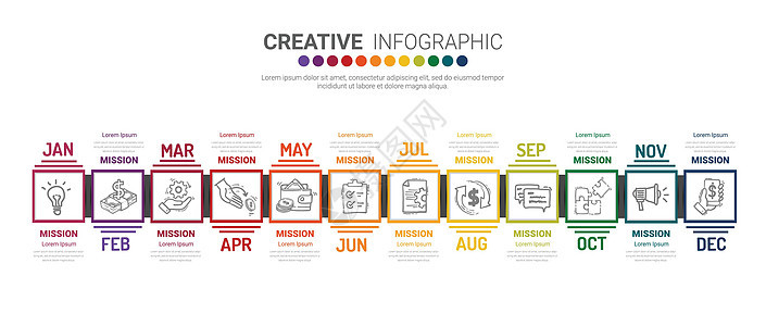 所有 mont 的信息图表元素设计整个月网络年度计划数据顺序报告营销日程项目背景图片