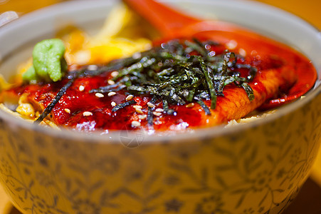 日本拉面食物面条海鲜肉汤美食鳗鱼美味蔬菜绿色芝麻图片