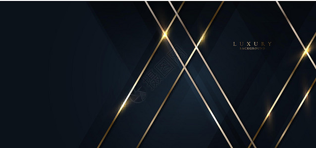 深蓝色三角形的3D金色线光照明 形成相重叠的背景面推介会卡片条纹蓝色贵宾网络辉光金属商业插图背景图片