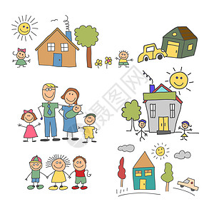 家庭幸福 多彩色彩 家庭生活和家庭组合的一套要素图片