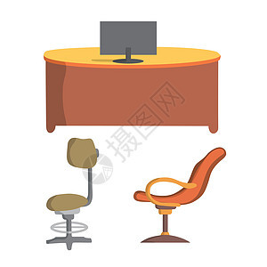 办公椅和办公桌公寓设计 矢量说明图片