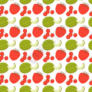 含有彩色甜瓜 草莓和樱桃元素的果实形态 无缝形态与西瓜和草莓结合图片