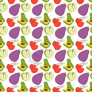 果类 包括彩色茄子 鳄梨 绿苹果 樱桃 没有水果和蔬菜的缝合后退背景图片