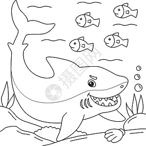 孩子们大白鲨鱼彩色页面孩子野生动物染色儿童动物牙齿彩页海洋填色荒野图片