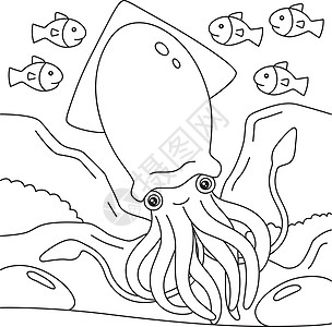 孩子们的巨型宽度彩色页面海洋图画书艺术章鱼怪物动物园乌贼孩子染色儿童图片