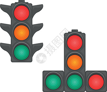 一组两个红绿灯 具有不同的部分排列 红绿灯 插图描绘了带有圆形红灯 黄灯和绿灯的交通灯 一种交通管制装置图片