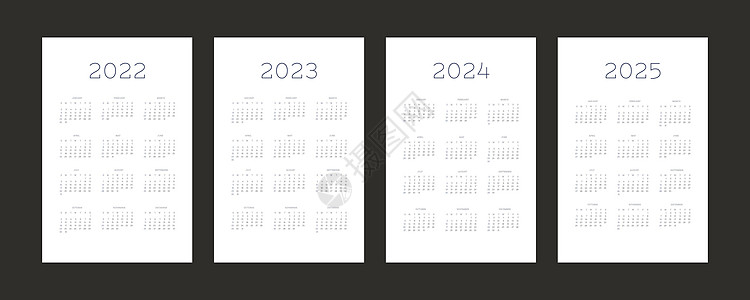 2022年2022年2023年2024年2025年日历个人时间表模板 采用最低潮时风格年度桌子季刊办公室组织者网格日程季节商业日图片