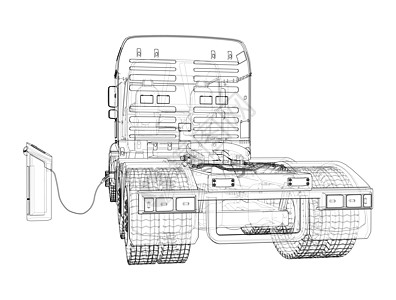 电动卡车充电站绘画电池收费杂交种生态车轮货运货物3d驾驶图片