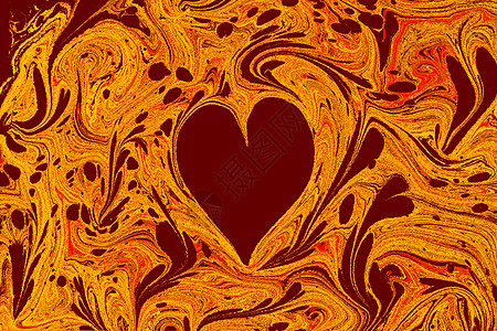 Ebru 以心脏形状混合背景 独特艺术 液体溶解大理石笔触婚礼坡度问候语婚姻纺织品卡片花纹图标图片