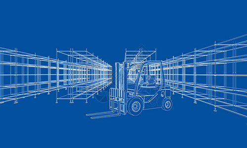 仓库架货架和叉车工业作坊蓝图工厂送货力量拖拉机衣架柴油机生产图片