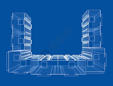 多层楼建筑的电线框架模型办公室蓝图房子技术工程建筑师线条印刷项目文档背景图片