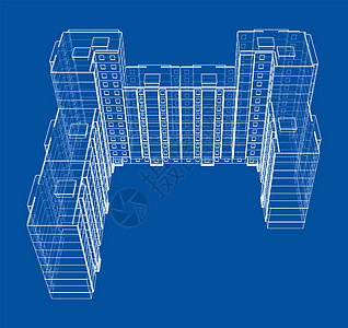 多层楼建筑的电线框架模型插图建筑师项目工程建造住房建筑学原理图印刷房子背景图片