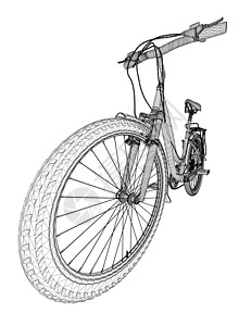 白色背景上隔离的黑色线条的详细自行车铁丝网框架 视野视图 3D 矢量插图图片