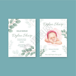 带有新生婴儿概念的婴儿淋浴卡模板 水彩色风格营销卡片广告女孩女婴问候语宝宝针织配饰邀请函图片