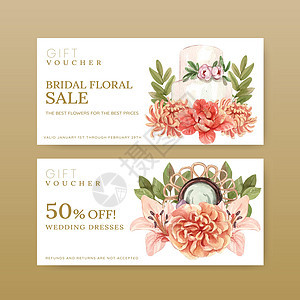 带有boho花花婚礼概念 水彩风格的邮箱模板营销花束植物乡村庆典牡丹象牙叶子插图广告图片