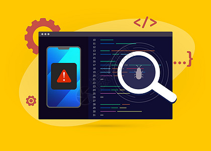 调试移动应用程序 软件应用程序开发概念 测试和修复应用程序 移动调试工具 平面矢量图图片