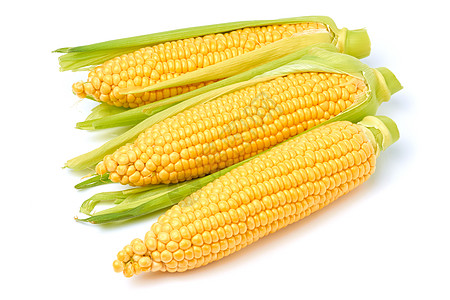 白色背景上隔离的新鲜有机玉米鳕叶子食物营养蔬菜饮食农业粮食棒子农场植物图片