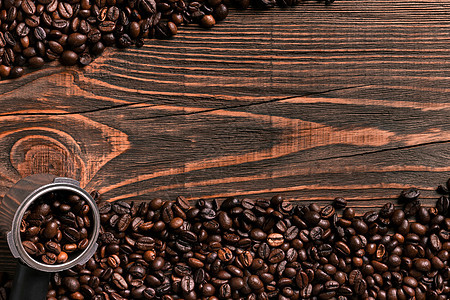 含有复制空间的木制表格纹理上的咖啡豆乡村早餐木头食物粮食香气菜单饮料咖啡店休息图片