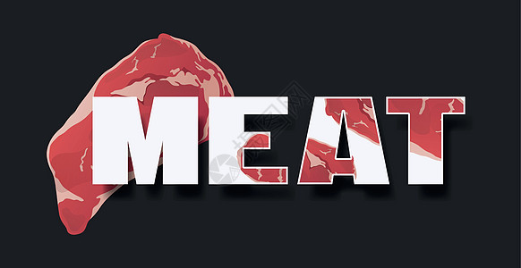 MEAT标志这个词 像一块肉一样刻板化     矢量标签猪肉杂货店母鸡餐厅刻字屠夫农场店铺盘子图片