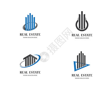 房地产标志图标它制作图案标识建筑物白色房子景观创造力蓝色插图城市公司图片